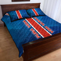 Costa Rica Pura Vida Quilt Bed Set Blue Geometric with Red Stripe and National Flag Detail - Wonder Print Shop