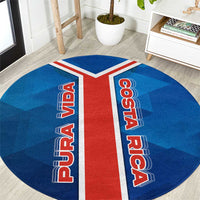 Costa Rica Pura Vida Round Carpet Blue Geometric with Red Stripe and National Flag Detail - Wonder Print Shop