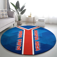 Costa Rica Pura Vida Round Carpet Blue Geometric with Red Stripe and National Flag Detail - Wonder Print Shop