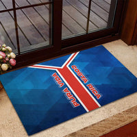 Costa Rica Pura Vida Rubber Doormat Blue Geometric with Red Stripe and National Flag Detail - Wonder Print Shop
