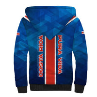 Costa Rica Pura Vida Sherpa Hoodie Blue Geometric with Red Stripe and National Flag Detail - Wonder Print Shop