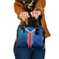 Costa Rica Pura Vida Shoulder Handbag Blue Geometric with Red Stripe and National Flag Detail - Wonder Print Shop