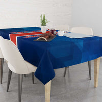 Costa Rica Pura Vida Tablecloth Blue Geometric with Red Stripe and National Flag Detail - Wonder Print Shop