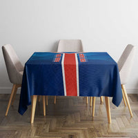 Costa Rica Pura Vida Tablecloth Blue Geometric with Red Stripe and National Flag Detail - Wonder Print Shop
