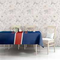 Costa Rica Pura Vida Tablecloth Blue Geometric with Red Stripe and National Flag Detail - Wonder Print Shop