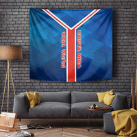 Costa Rica Pura Vida Tapestry Blue Geometric with Red Stripe and National Flag Detail - Wonder Print Shop