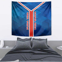 Costa Rica Pura Vida Tapestry Blue Geometric with Red Stripe and National Flag Detail - Wonder Print Shop