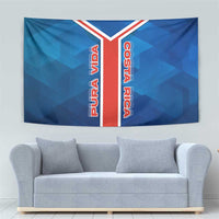 Costa Rica Pura Vida Tapestry Blue Geometric with Red Stripe and National Flag Detail - Wonder Print Shop