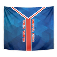 Costa Rica Pura Vida Tapestry Blue Geometric with Red Stripe and National Flag Detail - Wonder Print Shop