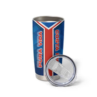 Costa Rica Pura Vida Tumbler Cup Blue Geometric with Red Stripe and National Flag Detail - Wonder Print Shop