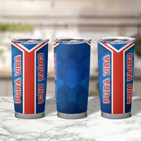 Costa Rica Pura Vida Tumbler Cup Blue Geometric with Red Stripe and National Flag Detail - Wonder Print Shop