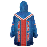 Costa Rica Pura Vida Wearable Blanket Hoodie Blue Geometric with Red Stripe and National Flag Detail - Wonder Print Shop