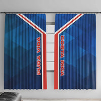 Costa Rica Pura Vida Window Curtain Blue Geometric with Red Stripe and National Flag Detail - Wonder Print Shop