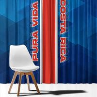 Costa Rica Pura Vida Window Curtain Blue Geometric with Red Stripe and National Flag Detail - Wonder Print Shop