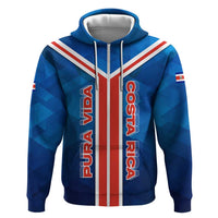 Costa Rica Pura Vida Zip Hoodie Blue Geometric with Red Stripe and National Flag Detail - Wonder Print Shop