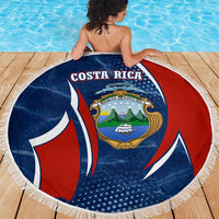 Costa Rica Orchid Beach Blanket Red and Blue with National Emblem and Purple Flower Design - Wonder Print Shop