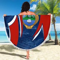 Costa Rica Orchid Beach Blanket Red and Blue with National Emblem and Purple Flower Design - Wonder Print Shop