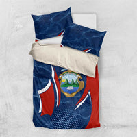 Costa Rica Orchid Bedding Set Red and Blue with National Emblem and Purple Flower Design - Wonder Print Shop
