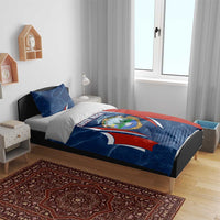Costa Rica Orchid Bedding Set Red and Blue with National Emblem and Purple Flower Design - Wonder Print Shop