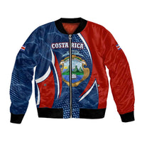 Costa Rica Orchid Bomber Jacket Red and Blue with National Emblem and Purple Flower Design - Wonder Print Shop