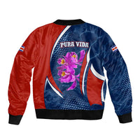 Costa Rica Orchid Bomber Jacket Red and Blue with National Emblem and Purple Flower Design - Wonder Print Shop