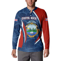 Costa Rica Orchid Button Sweatshirt Red and Blue with National Emblem and Purple Flower Design - Wonder Print Shop