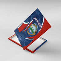 Costa Rica Orchid Canvas Wall Art Red and Blue with National Emblem and Purple Flower Design - Wonder Print Shop