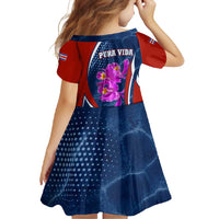 Costa Rica Orchid Family Matching Off Shoulder Maxi Dress and Hawaiian Shirt Red and Blue with National Emblem and Purple Flower Design - Wonder Print Shop