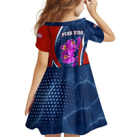 Costa Rica Orchid Family Matching Summer Maxi Dress and Hawaiian Shirt Red and Blue with National Emblem and Purple Flower Design - Wonder Print Shop
