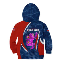 Costa Rica Orchid Kid Hoodie Red and Blue with National Emblem and Purple Flower Design - Wonder Print Shop