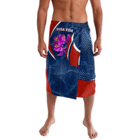 Costa Rica Orchid Lavalava Red and Blue with National Emblem and Purple Flower Design - Wonder Print Shop