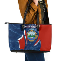 Costa Rica Orchid Leather Tote Bag Red and Blue with National Emblem and Purple Flower Design - Wonder Print Shop