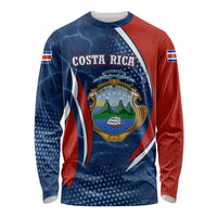 Costa Rica Orchid Long Sleeve Shirt Red and Blue with National Emblem and Purple Flower Design - Wonder Print Shop