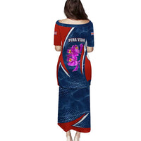 Costa Rica Orchid Puletasi Red and Blue with National Emblem and Purple Flower Design - Wonder Print Shop