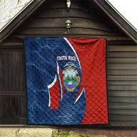 Costa Rica Orchid Quilt Red and Blue with National Emblem and Purple Flower Design - Wonder Print Shop