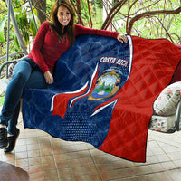 Costa Rica Orchid Quilt Red and Blue with National Emblem and Purple Flower Design - Wonder Print Shop