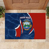 Costa Rica Orchid Rubber Doormat Red and Blue with National Emblem and Purple Flower Design - Wonder Print Shop
