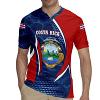 Costa Rica Orchid Rugby Jersey Red and Blue with National Emblem and Purple Flower Design - Wonder Print Shop