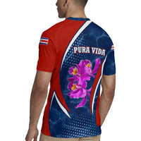 Costa Rica Orchid Rugby Jersey Red and Blue with National Emblem and Purple Flower Design - Wonder Print Shop
