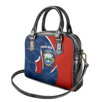Costa Rica Orchid Shoulder Handbag Red and Blue with National Emblem and Purple Flower Design - Wonder Print Shop
