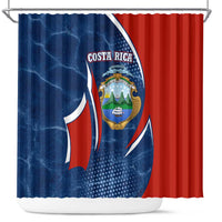 Costa Rica Orchid Shower Curtain Red and Blue with National Emblem and Purple Flower Design - Wonder Print Shop