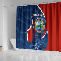 Costa Rica Orchid Shower Curtain Red and Blue with National Emblem and Purple Flower Design - Wonder Print Shop