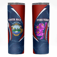 Costa Rica Orchid Skinny Tumbler Red and Blue with National Emblem and Purple Flower Design - Wonder Print Shop