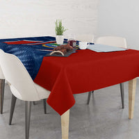 Costa Rica Orchid Tablecloth Red and Blue with National Emblem and Purple Flower Design - Wonder Print Shop