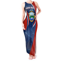 Costa Rica Orchid Tank Maxi Dress Red and Blue with National Emblem and Purple Flower Design - Wonder Print Shop