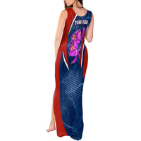 Costa Rica Orchid Tank Maxi Dress Red and Blue with National Emblem and Purple Flower Design - Wonder Print Shop