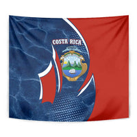Costa Rica Orchid Tapestry Red and Blue with National Emblem and Purple Flower Design - Wonder Print Shop