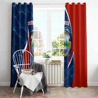 Costa Rica Orchid Window Curtain Red and Blue with National Emblem and Purple Flower Design - Wonder Print Shop