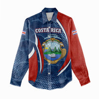 Costa Rica Orchid Women Casual Shirt Red and Blue with National Emblem and Purple Flower Design - Wonder Print Shop