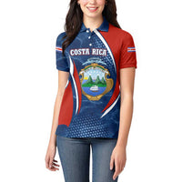 Costa Rica Orchid Women Polo Shirt Red and Blue with National Emblem and Purple Flower Design - Wonder Print Shop